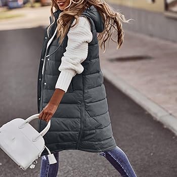 Long Puffer Vest Women Plus Size Sleeveless Quilted Jackets